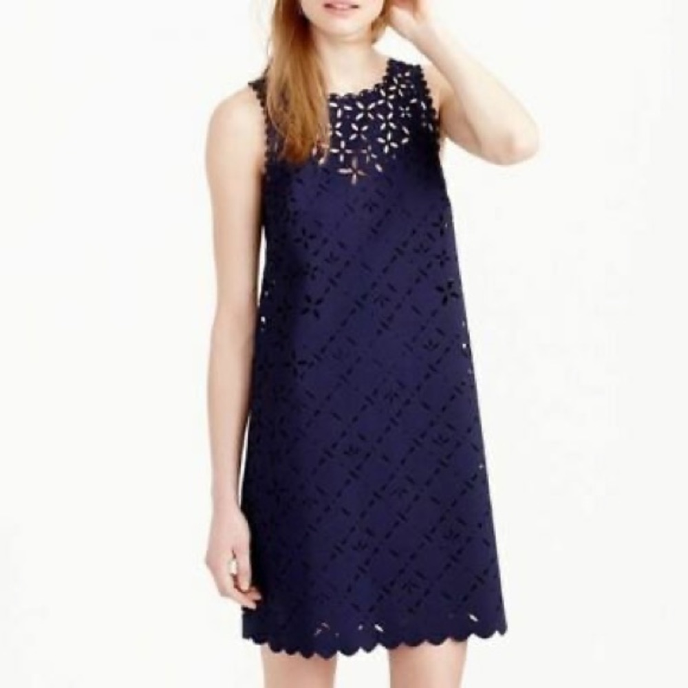 J. Crew Navy Blue Laser Cut Shift Dress